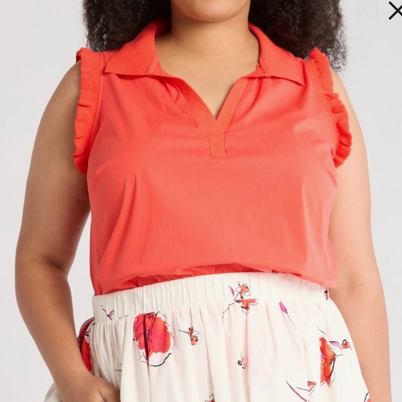 NWT DR2 Daniel Rainn Hot Coral Ruffle Sleeve Blouse Plus Size 3x - Picture 2 of 3